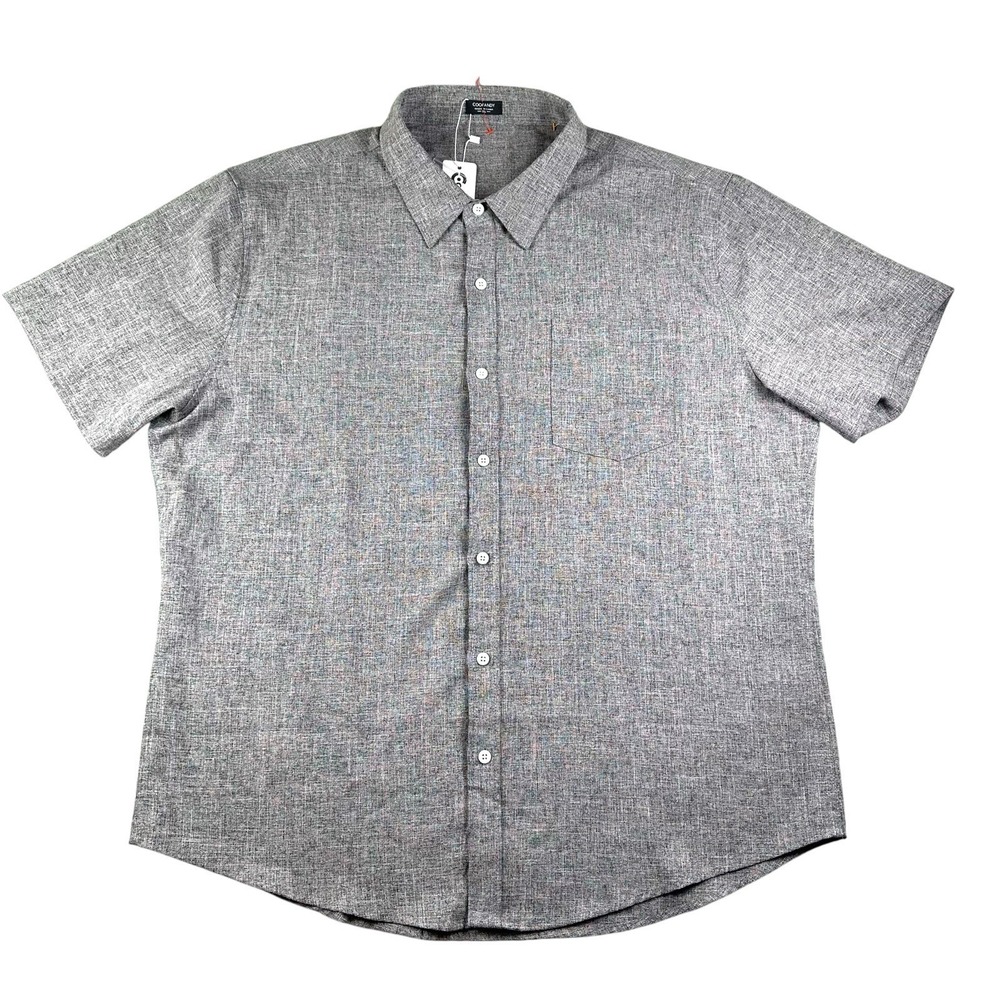 Coofandy Men's Short Sleeve Button Up‎ Shirt XL Gray Linen Blend Casual Summer